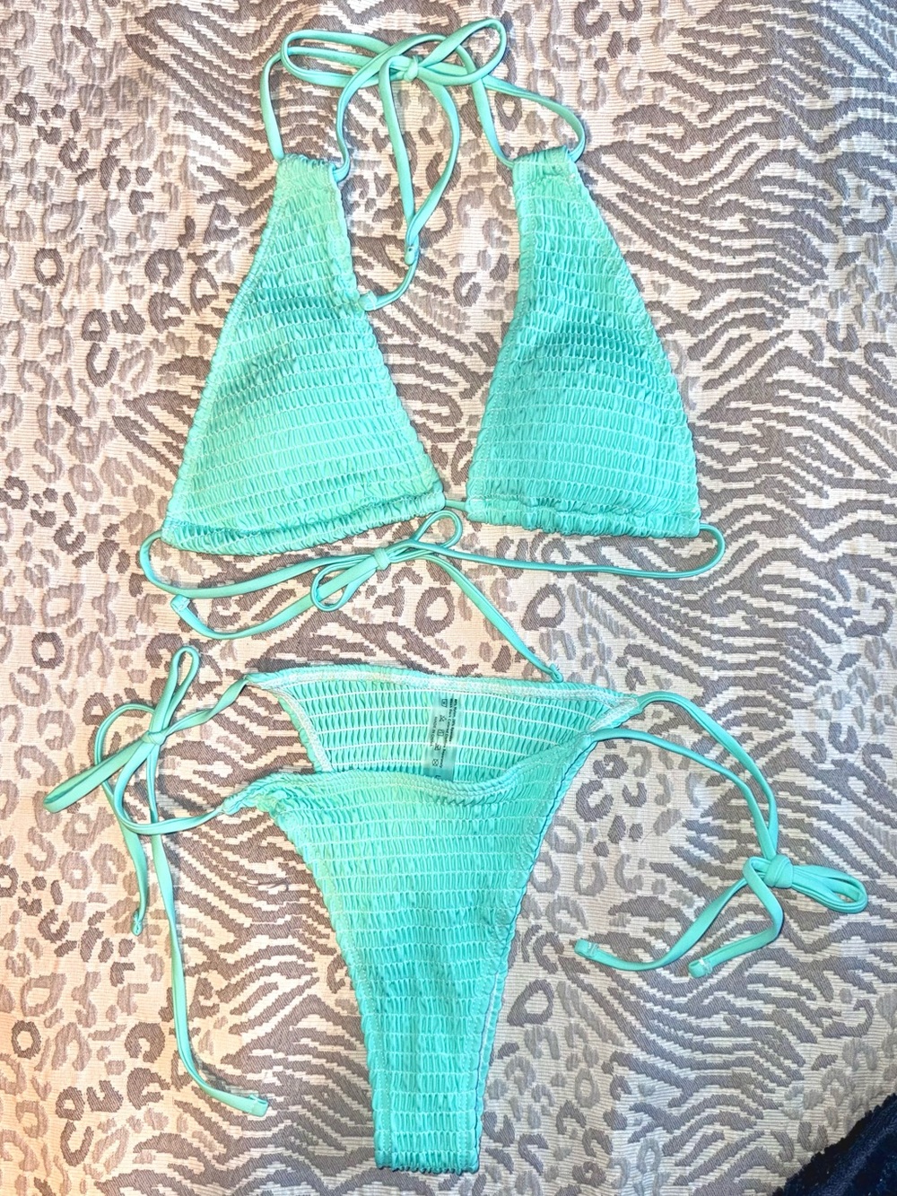 Sea Foam Green Smocked Triangle Tie Bikini